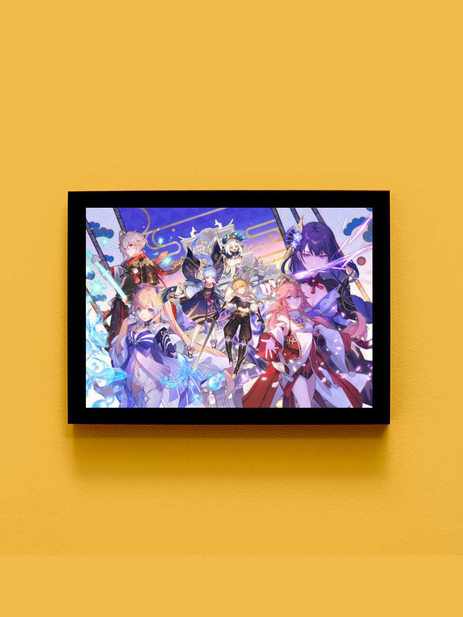 Genshin Impact 2021 H Anime Tablo Siyah Çerçeveli Yüksek Kalite Anime Duvar Poster Tablo - En İyi Fiyatlarla