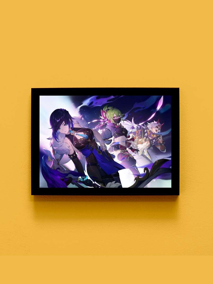 Genshin Impact 2022 H Anime Tablo Siyah Çerçeveli Yüksek Kalite Anime Duvar Poster Tablo - En İyi Fiyatlarla