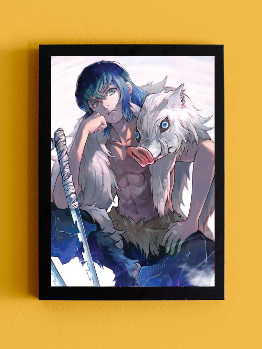 Inosuke Hashibira Demonsla Anime Tablo Siyah Çerçeveli Yüksek Kalite Anime Duvar Poster Tablo - En İyi Fiyatlarla