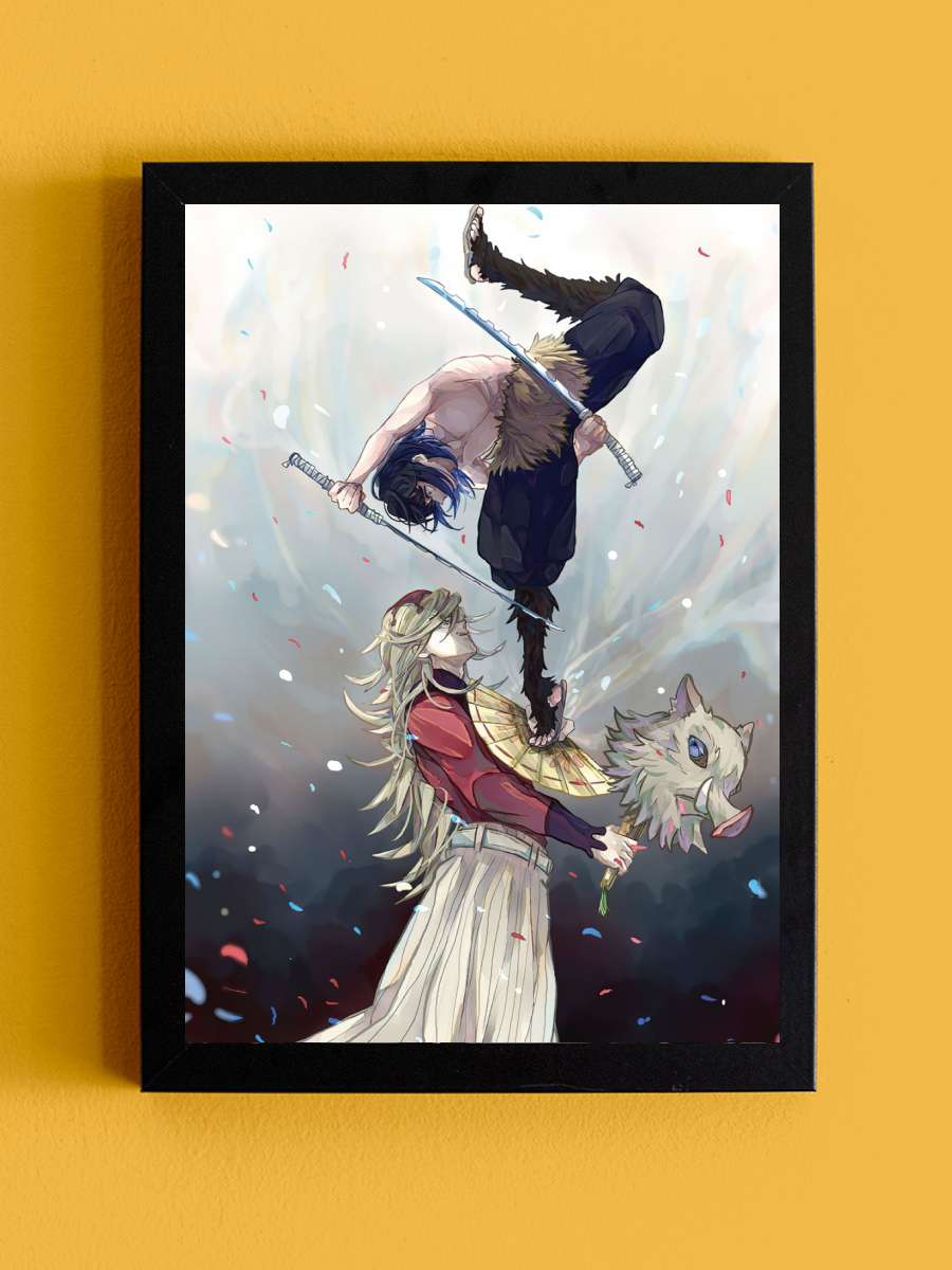 Inosuke Hashibira Demonsla Anime Tablo Siyah Çerçeveli Yüksek Kalite Anime Duvar Poster Tablo - En İyi Fiyatlarla