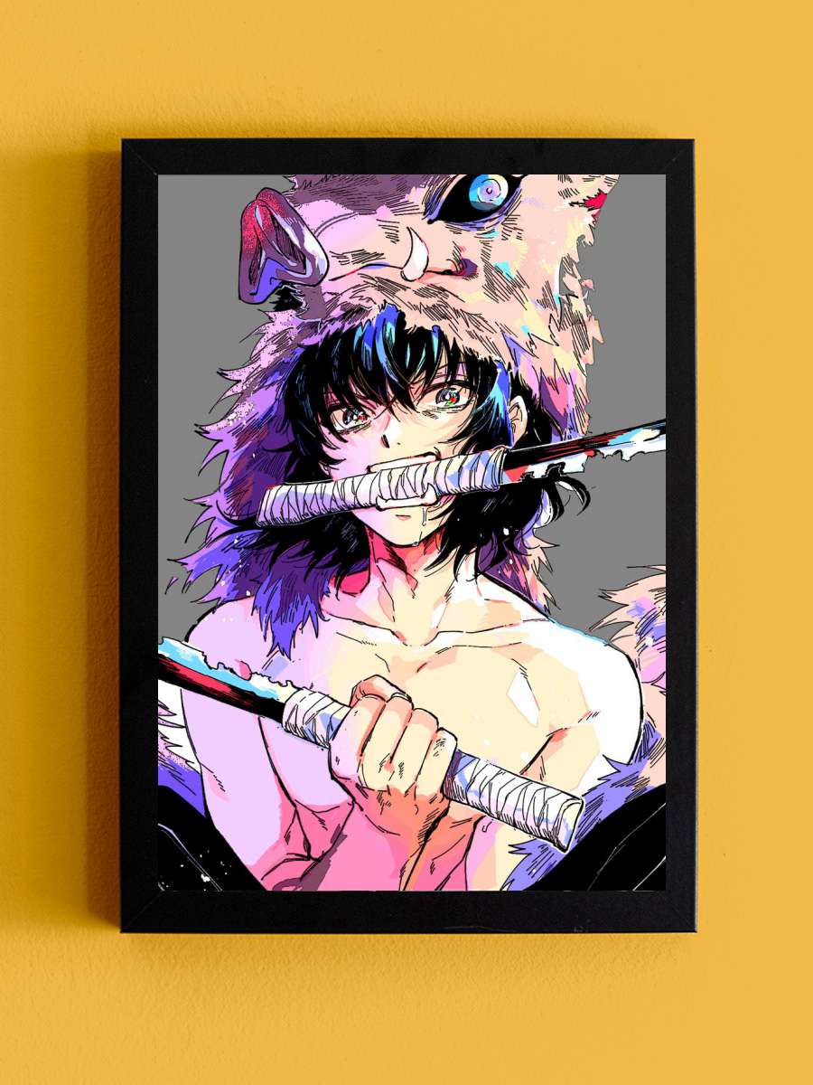 Inosuke Hashibira Swords Anime Tablo Siyah Çerçeveli Yüksek Kalite Anime Duvar Poster Tablo - En İyi Fiyatlarla