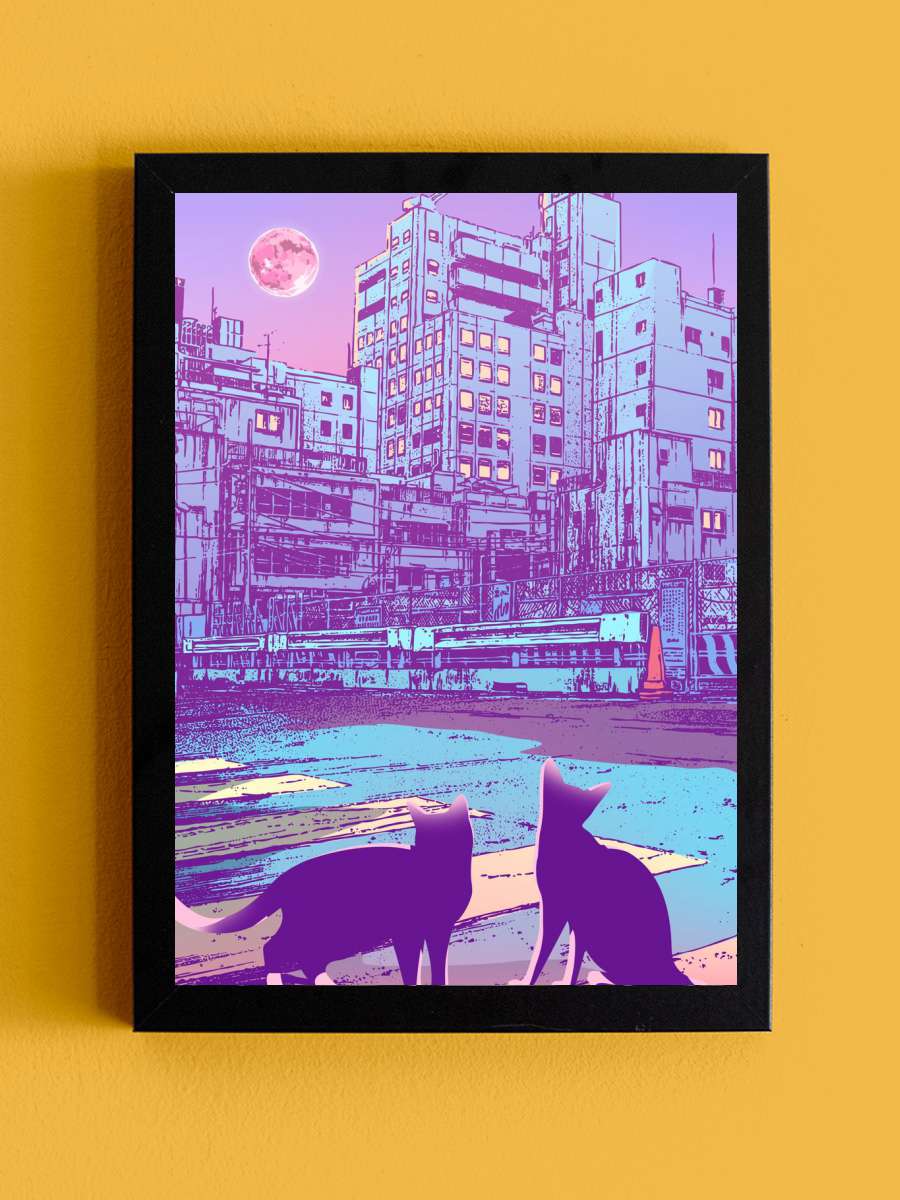 Japan Cat City Pop 33 Anime Tablo Siyah Çerçeveli Yüksek Kalite Anime Duvar Poster Tablo - En İyi Fiyatlarla