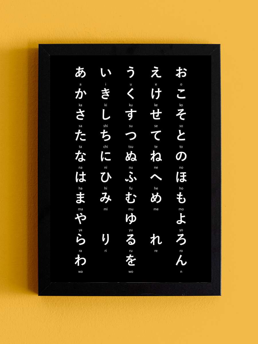 Japanese Hiragana Chart Anime Tablo Siyah Çerçeveli Yüksek Kalite Anime Duvar Poster Tablo - En İyi Fiyatlarla