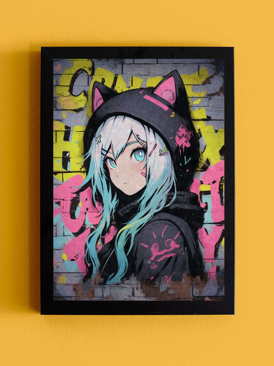 Kawaii Cat Girl Graffiti Anime Tablo Siyah Çerçeveli Yüksek Kalite Anime Duvar Poster Tablo - En İyi Fiyatlarla