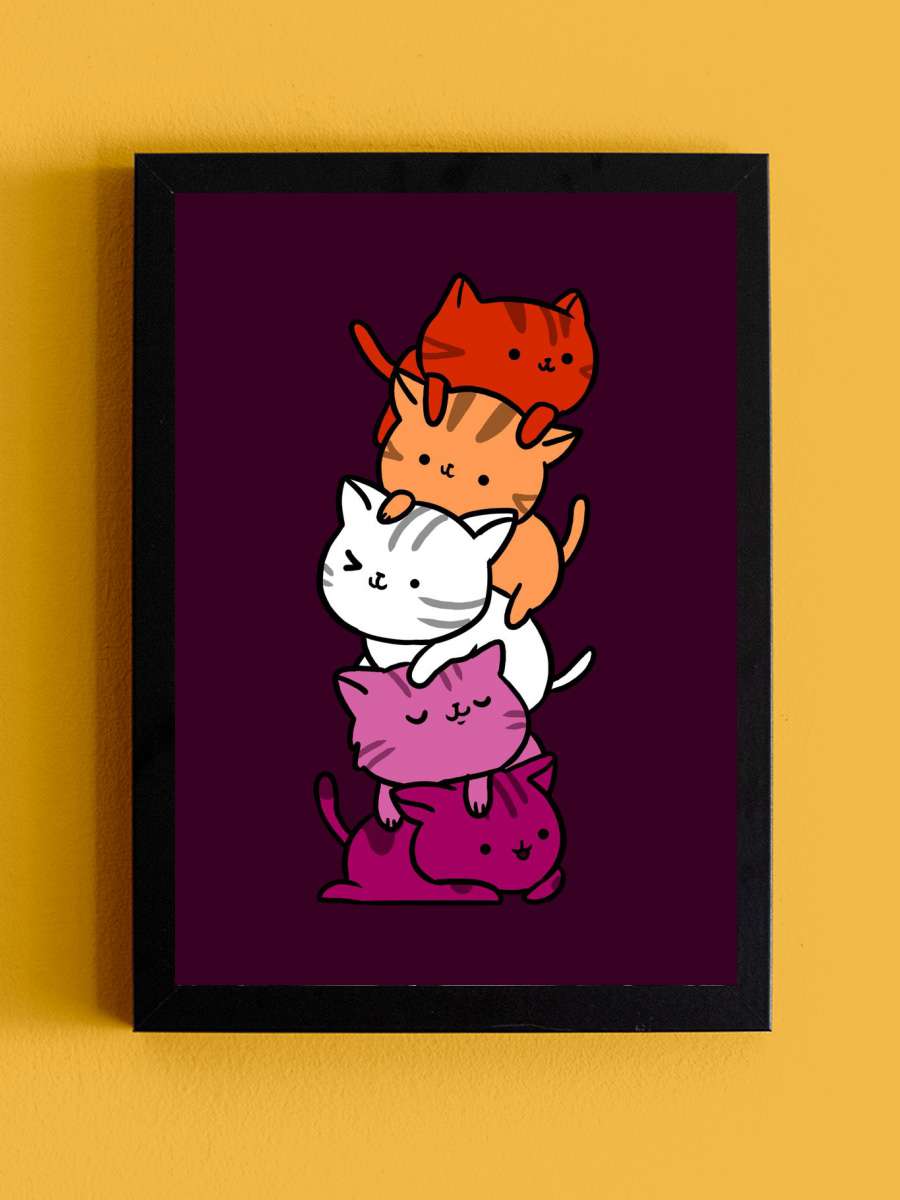 Kawaii Cat Pile Lesbian Anime Tablo Siyah Çerçeveli Yüksek Kalite Anime Duvar Poster Tablo - En İyi Fiyatlarla