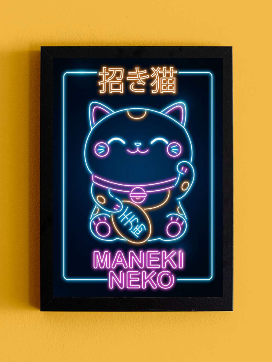 Kawaii Maneki Neko Anime Tablo Siyah Çerçeveli Yüksek Kalite Anime Duvar Poster Tablo - En İyi Fiyatlarla