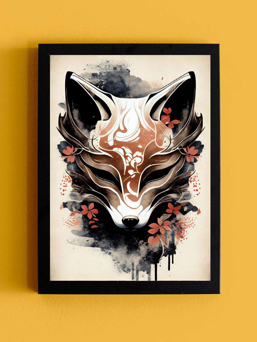 Kitsune Fox Mask Ink Wash Anime Tablo Siyah Çerçeveli Yüksek Kalite Anime Duvar Poster Tablo - En İyi Fiyatlarla