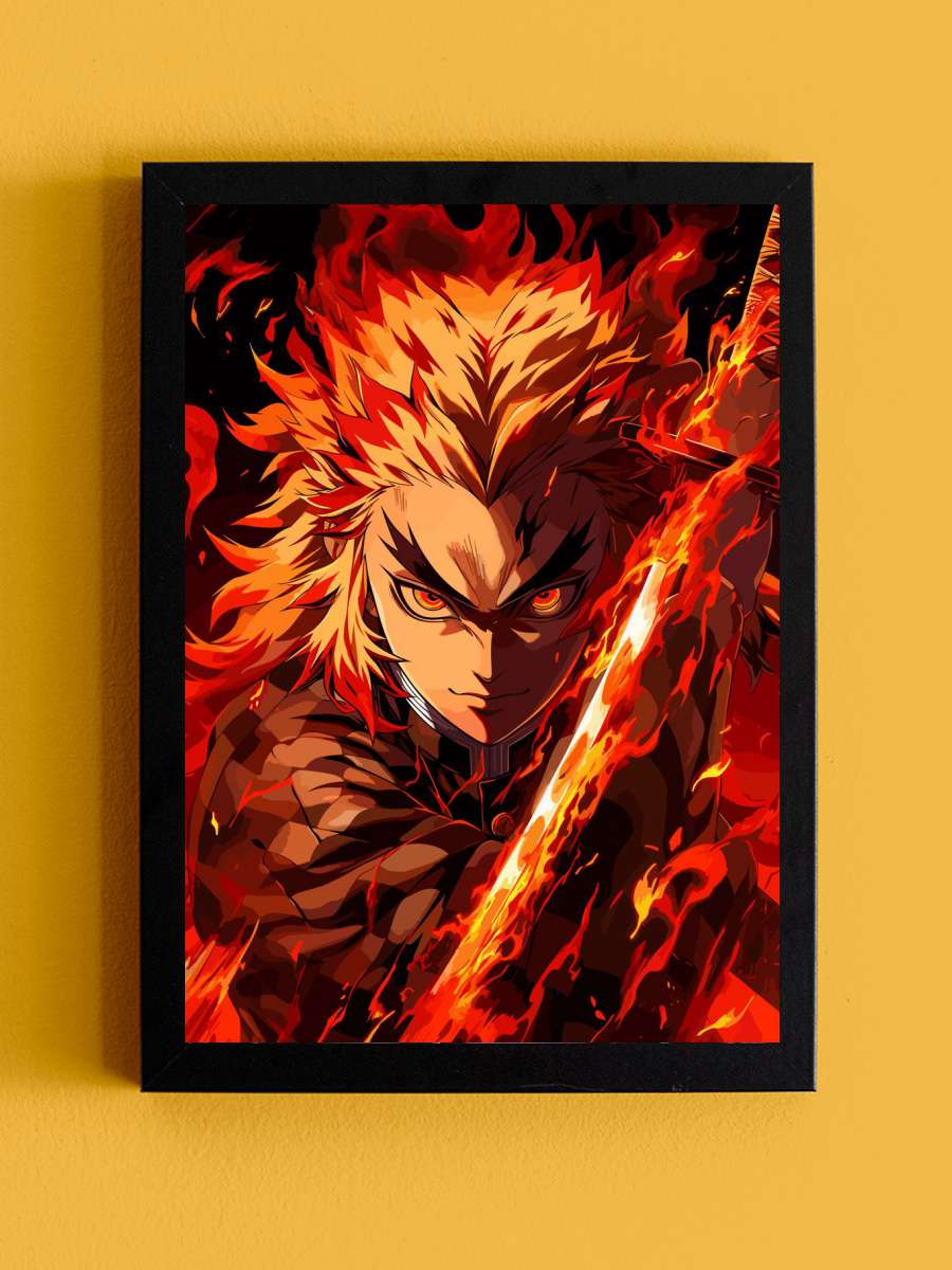 Kyojuro Rengoku Flame Anime Tablo Siyah Çerçeveli Yüksek Kalite Anime Duvar Poster Tablo - En İyi Fiyatlarla