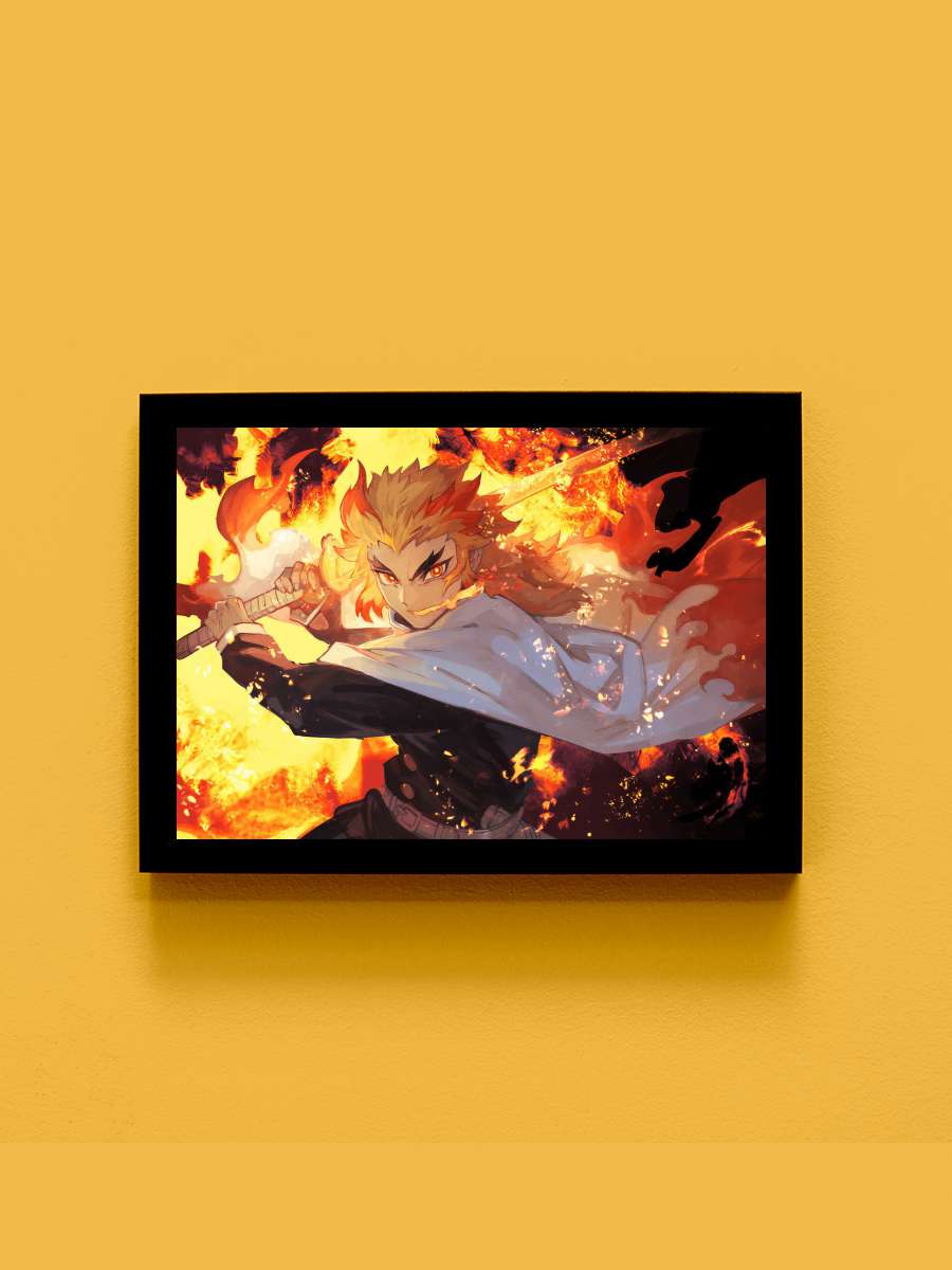 Kyojuro Rengoku Poster Anime Tablo Siyah Çerçeveli Yüksek Kalite Anime Duvar Poster Tablo - En İyi Fiyatlarla