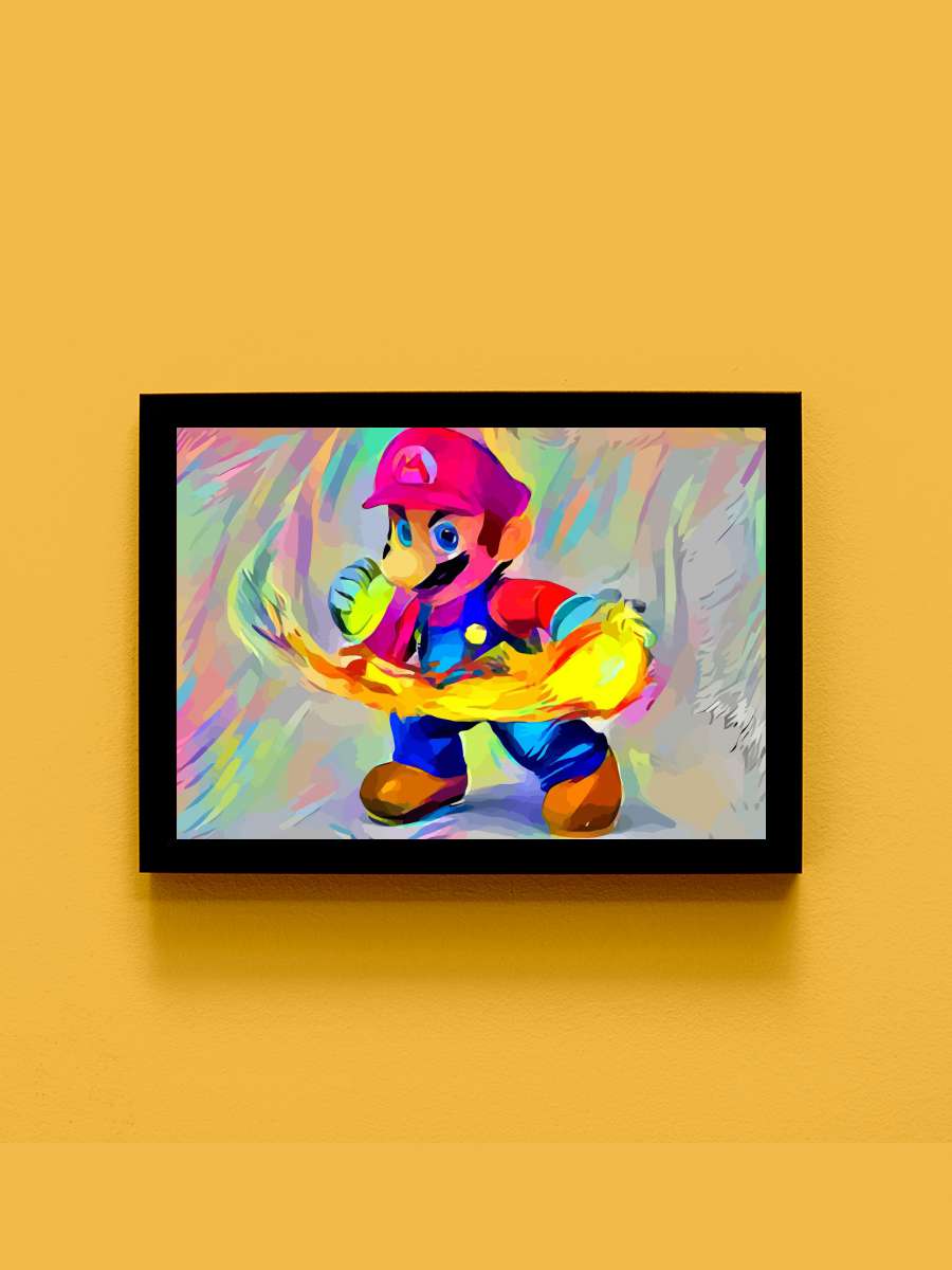 Mario on fire Anime Tablo Siyah Çerçeveli Yüksek Kalite Anime Duvar Poster Tablo - En İyi Fiyatlarla