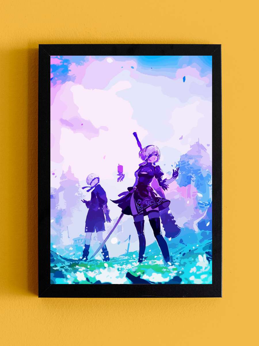 Neir Automata 2B and 9S Anime Tablo Siyah Çerçeveli Yüksek Kalite Anime Duvar Poster Tablo - En İyi Fiyatlarla