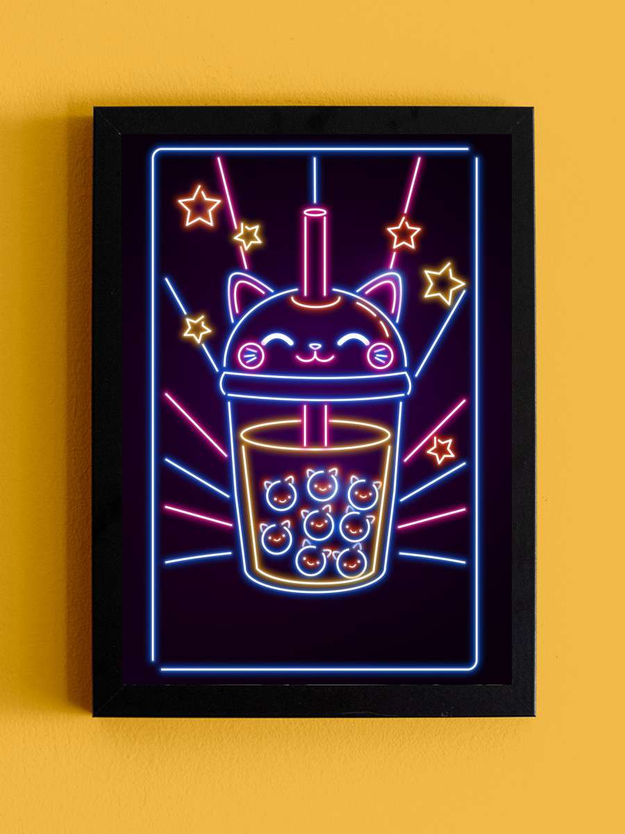 Neko Bubble Tea Anime Tablo Siyah Çerçeveli Yüksek Kalite Anime Duvar Poster Tablo - En İyi Fiyatlarla