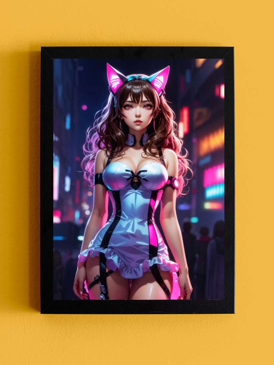 Neon Anime Cat Girl Anime Tablo Siyah Çerçeveli Yüksek Kalite Anime Duvar Poster Tablo - En İyi Fiyatlarla