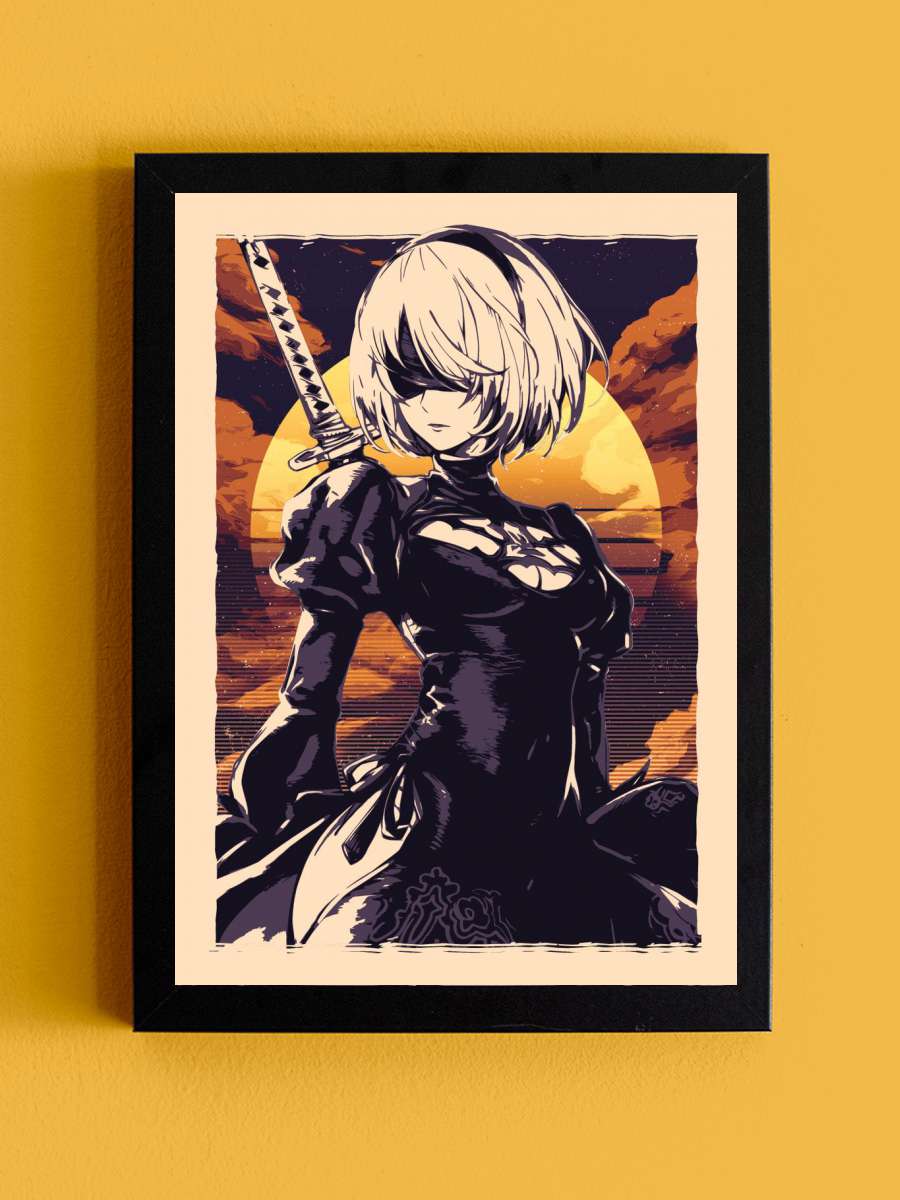 Nier Automata 2B Anime Tablo Siyah Çerçeveli Yüksek Kalite Anime Duvar Poster Tablo - En İyi Fiyatlarla