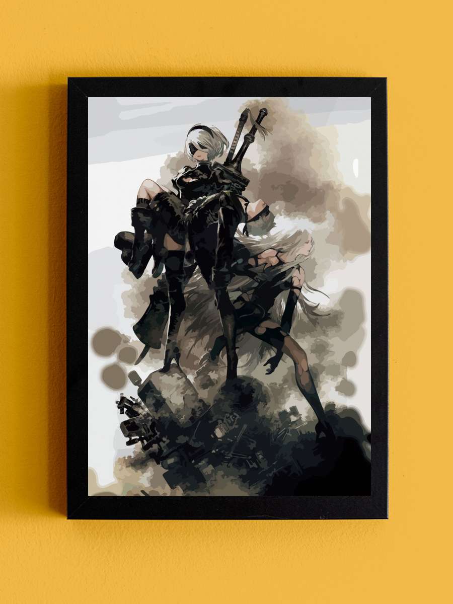 Nier Automata 2b Anime Tablo Siyah Çerçeveli Yüksek Kalite Anime Duvar Poster Tablo - En İyi Fiyatlarla