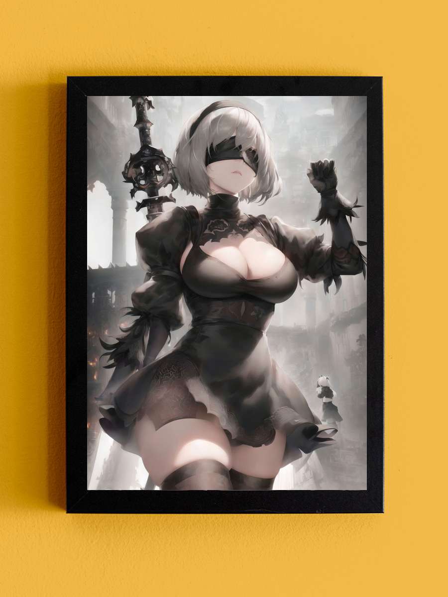 Nier Automata 2b Anime Tablo Siyah Çerçeveli Yüksek Kalite Anime Duvar Poster Tablo - En İyi Fiyatlarla
