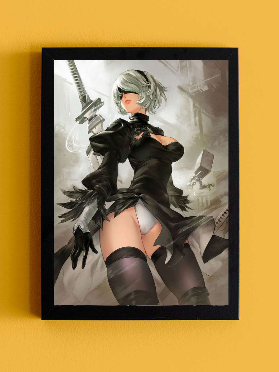 nier automata 2b Anime Tablo Siyah Çerçeveli Yüksek Kalite Anime Duvar Poster Tablo - En İyi Fiyatlarla