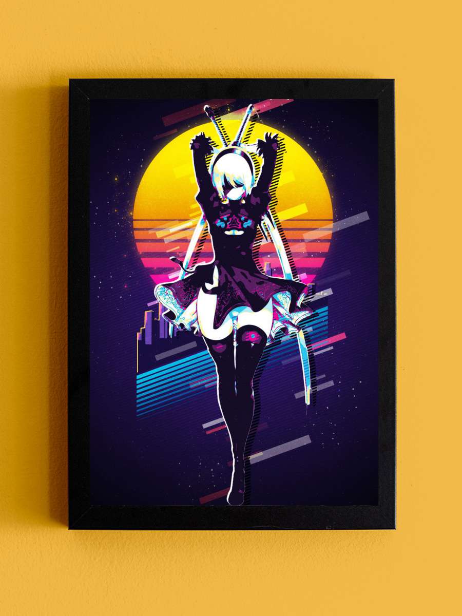 Nier Automata 2b retro Anime Tablo Siyah Çerçeveli Yüksek Kalite Anime Duvar Poster Tablo - En İyi Fiyatlarla