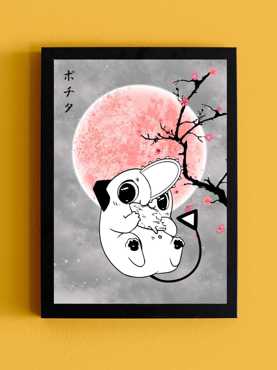 Pochita Chainsaw Man Anime Tablo Siyah Çerçeveli Yüksek Kalite Anime Duvar Poster Tablo - En İyi Fiyatlarla