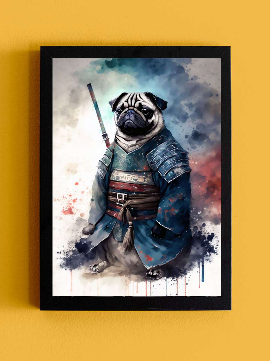 Pug Samurai Warrior Anime Tablo Siyah Çerçeveli Yüksek Kalite Anime Duvar Poster Tablo - En İyi Fiyatlarla