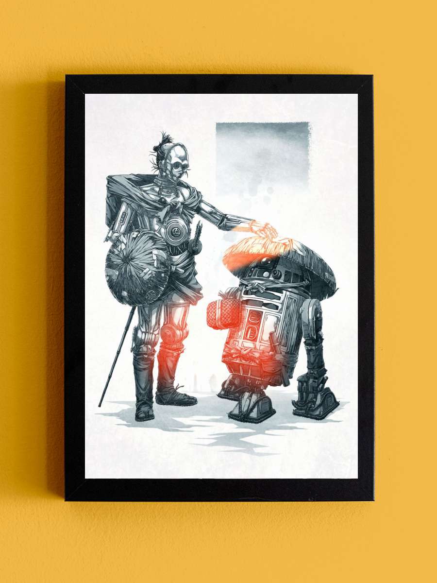 R2-D2 and C-3PO Anime Tablo Siyah Çerçeveli Yüksek Kalite Anime Duvar Poster Tablo - En İyi Fiyatlarla