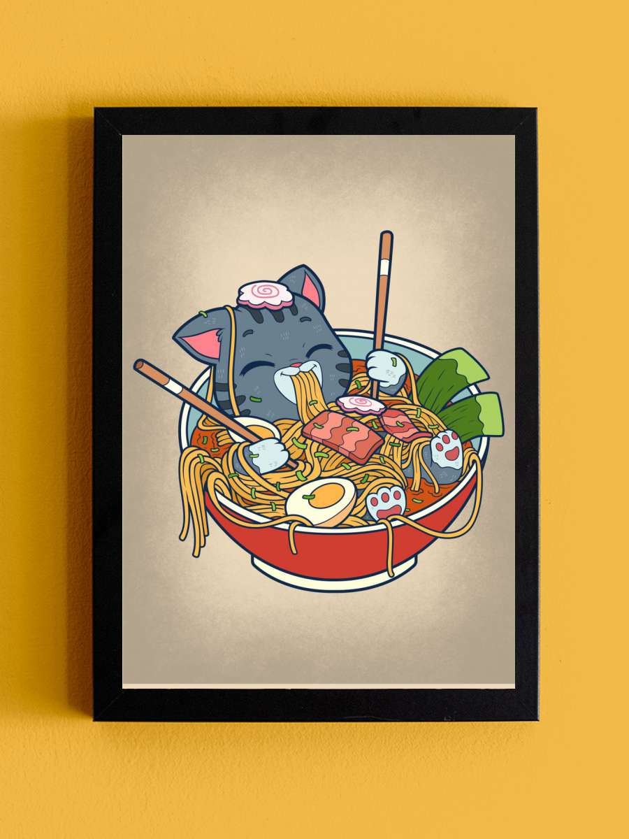 Ramen Cat Anime Tablo Siyah Çerçeveli Yüksek Kalite Anime Duvar Poster Tablo - En İyi Fiyatlarla