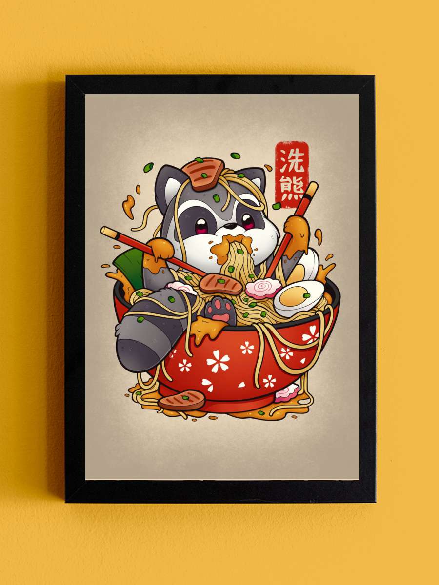 Ramen Raccoon Anime Tablo Siyah Çerçeveli Yüksek Kalite Anime Duvar Poster Tablo - En İyi Fiyatlarla