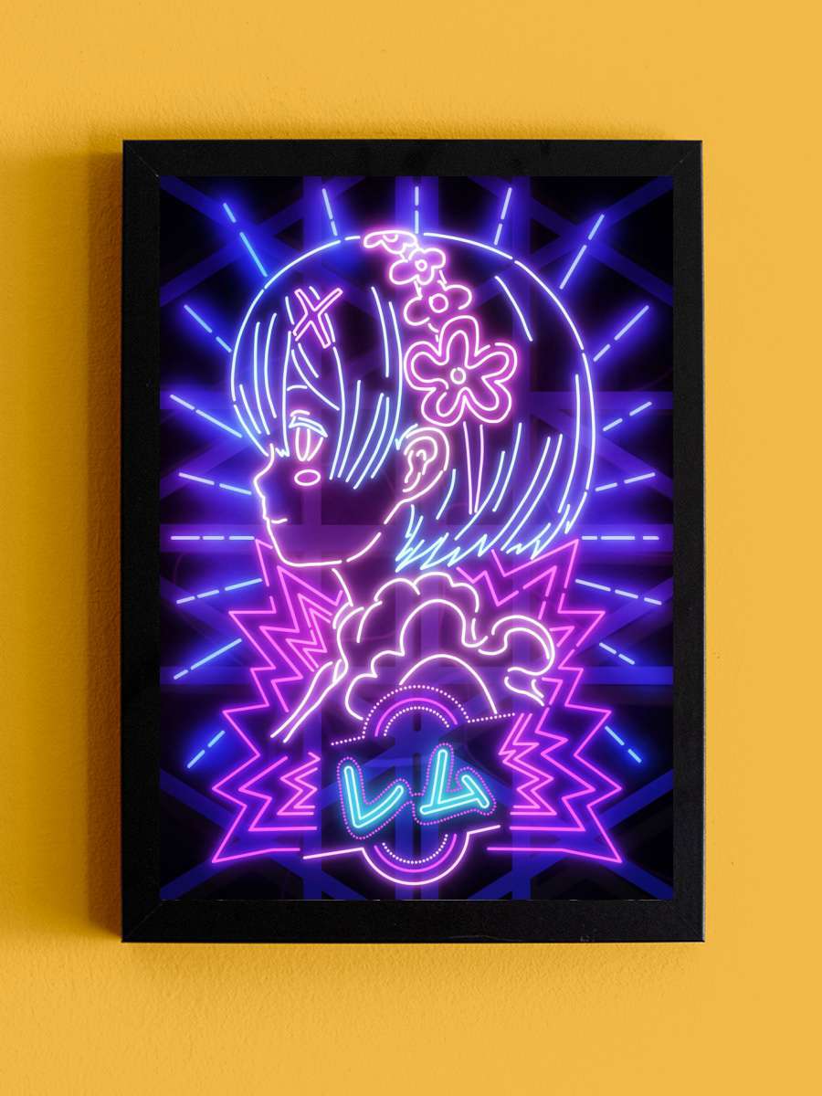 Rem Maid Girl Poster Glow Anime Tablo Siyah Çerçeveli Yüksek Kalite Anime Duvar Poster Tablo - En İyi Fiyatlarla