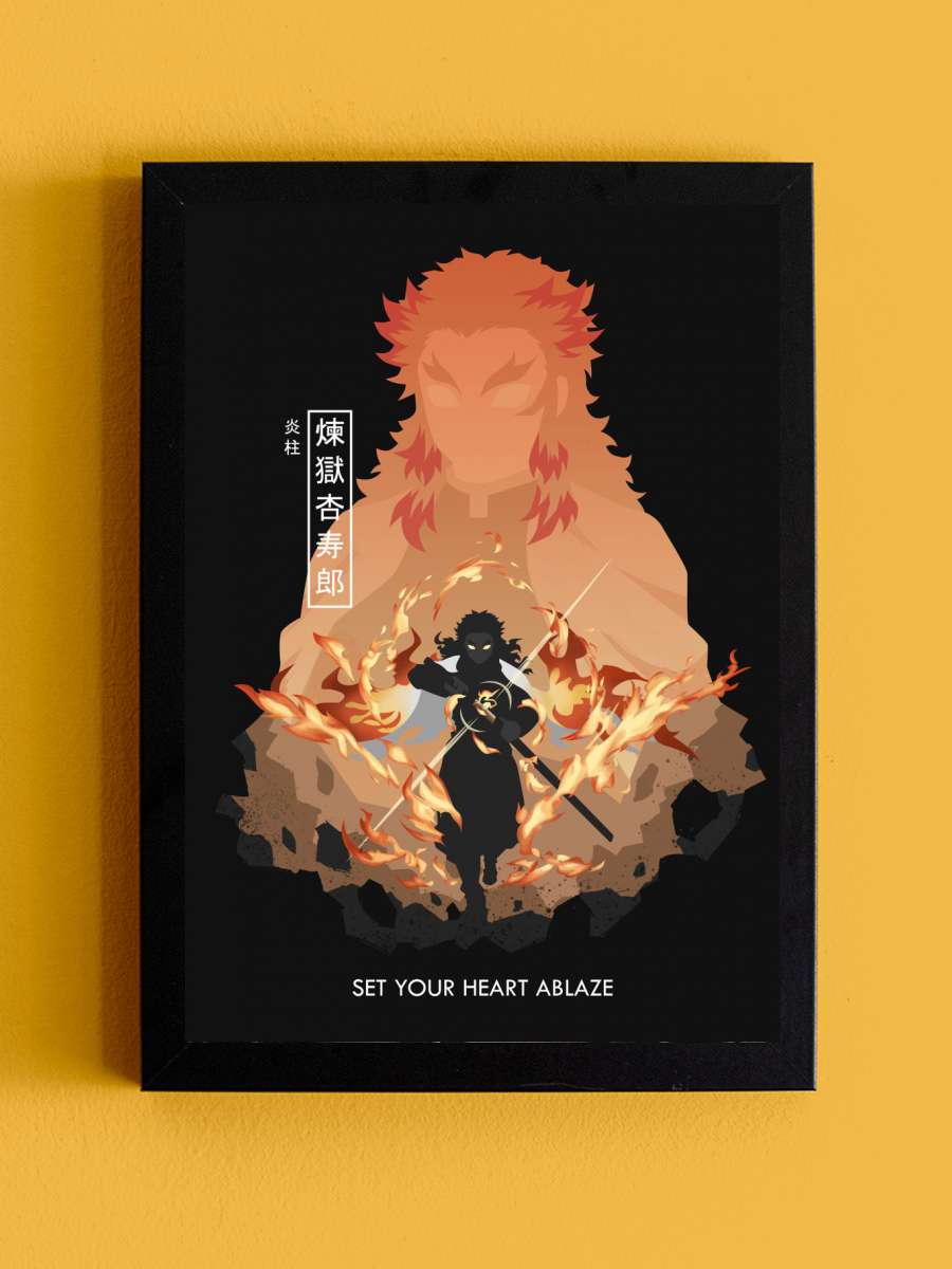 Rengoku Kyojuro Anime Tablo Siyah Çerçeveli Yüksek Kalite Anime Duvar Poster Tablo - En İyi Fiyatlarla