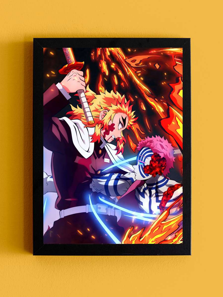 Rengoku vs Akaza Anime Tablo Siyah Çerçeveli Yüksek Kalite Anime Duvar Poster Tablo - En İyi Fiyatlarla