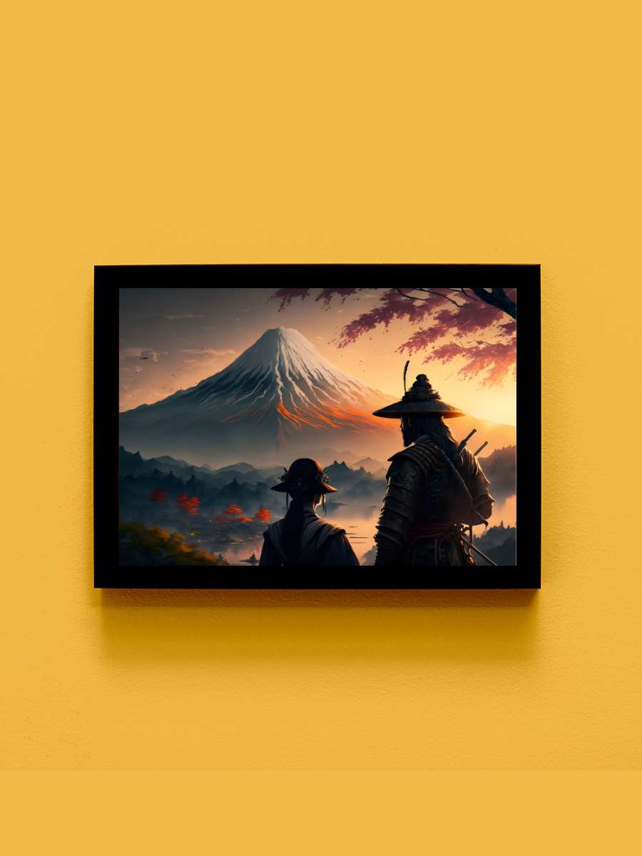 Samurai Geisha Mount Fuji Anime Tablo Siyah Çerçeveli Yüksek Kalite Anime Duvar Poster Tablo - En İyi Fiyatlarla