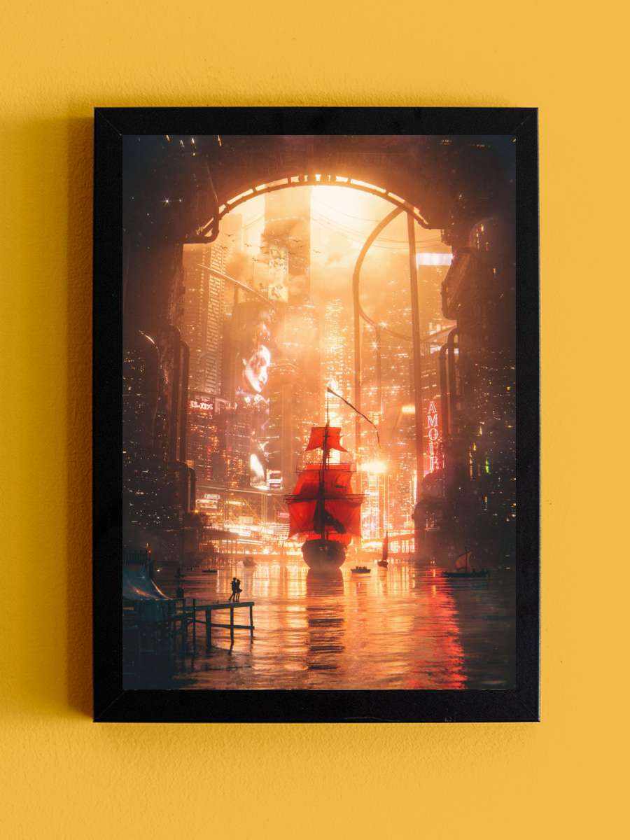 Sunset At The Harbor Anime Tablo Siyah Çerçeveli Yüksek Kalite Anime Duvar Poster Tablo - En İyi Fiyatlarla