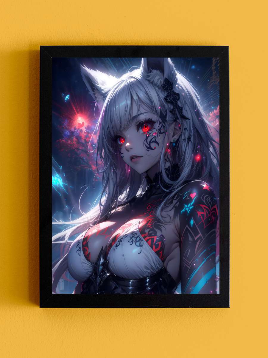 White Anime Fox Girl Anime Tablo Siyah Çerçeveli Yüksek Kalite Anime Duvar Poster Tablo - En İyi Fiyatlarla