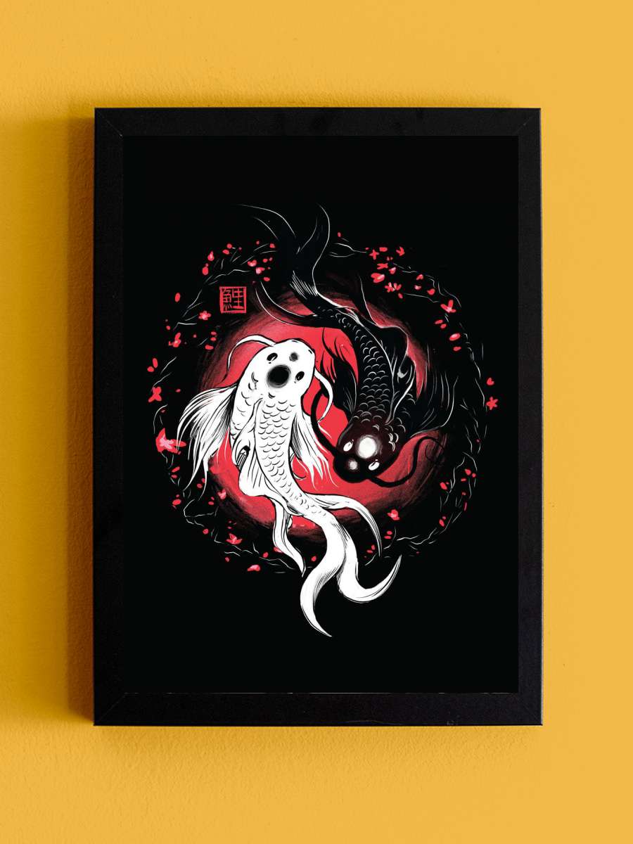 Yin Yang Koi Fish Anime Tablo Siyah Çerçeveli Yüksek Kalite Anime Duvar Poster Tablo - En İyi Fiyatlarla