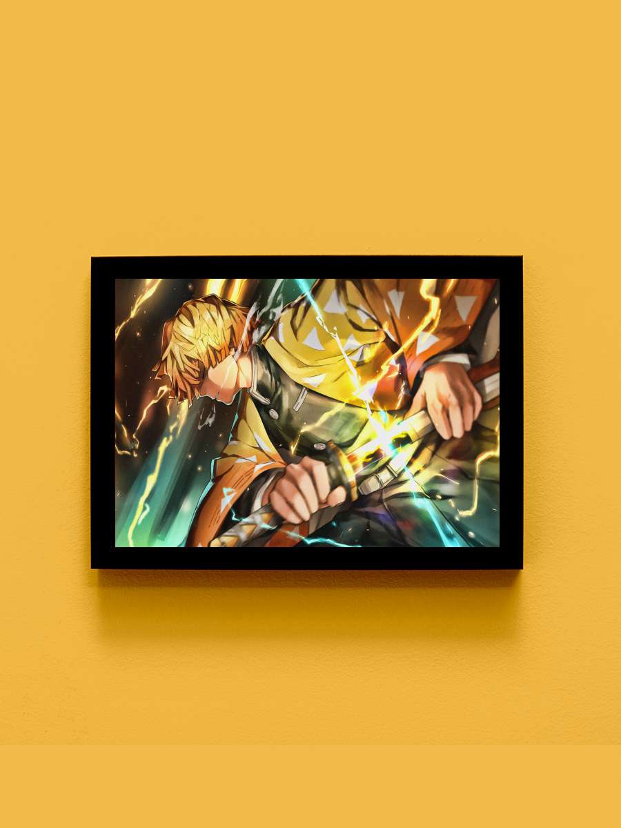 Zenitsu Agatsuma Anime Tablo Siyah Çerçeveli Yüksek Kalite Anime Duvar Poster Tablo - En İyi Fiyatlarla