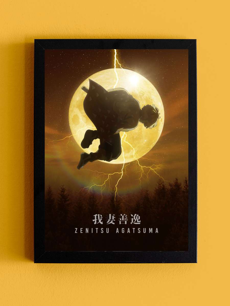 Zenitsu Demon Slayer Anime Tablo Siyah Çerçeveli Yüksek Kalite Anime Duvar Poster Tablo - En İyi Fiyatlarla