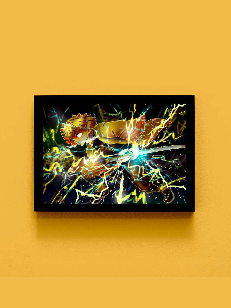 Zenitsu Anime Tablo Siyah Çerçeveli Yüksek Kalite Anime Duvar Poster Tablo - En İyi Fiyatlarla