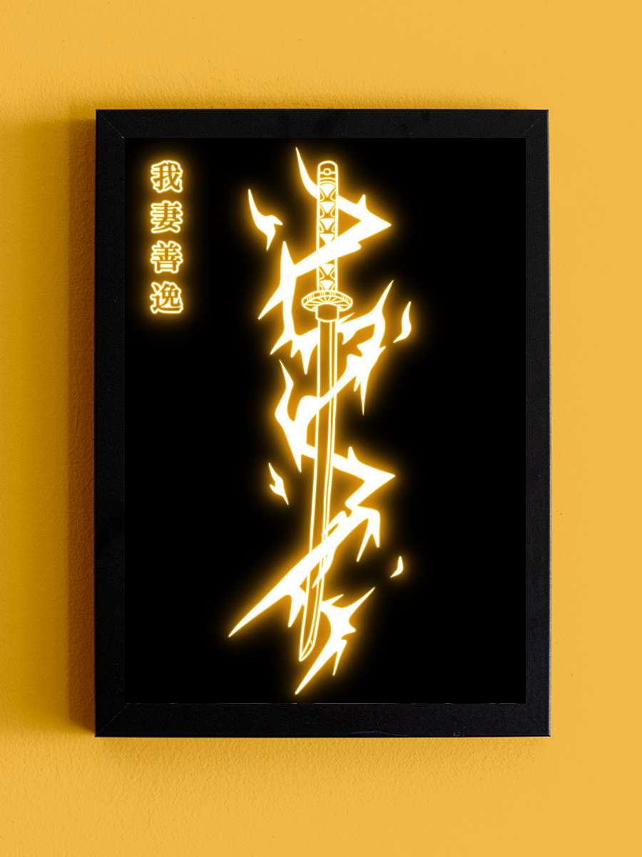 Zenitsu Sword neon Anime Tablo Siyah Çerçeveli Yüksek Kalite Anime Duvar Poster Tablo - En İyi Fiyatlarla